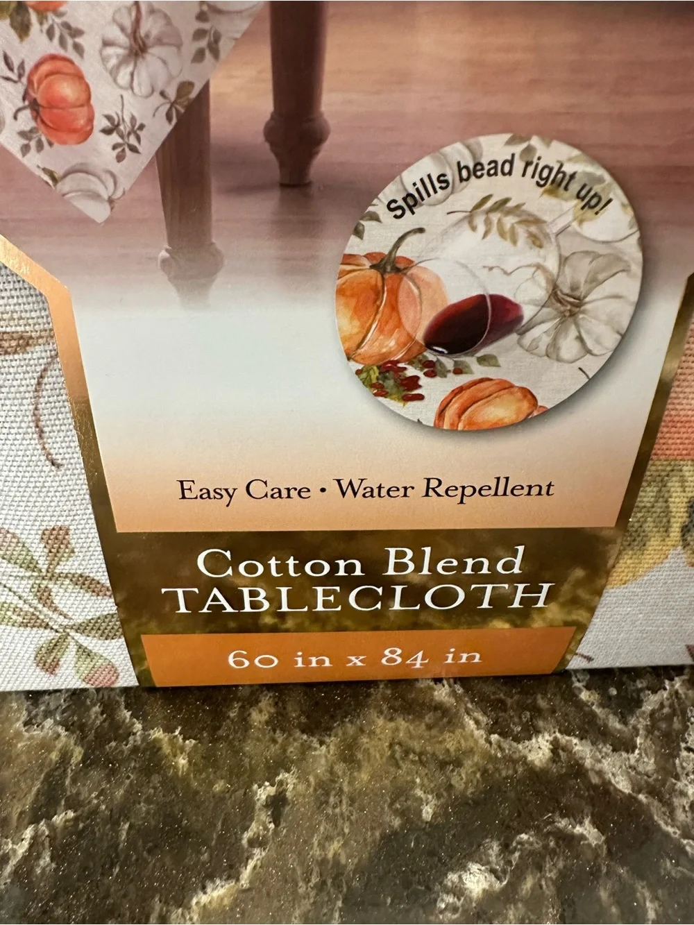 November Pumpkins Cotton Blend Tablecloth - Orange/White